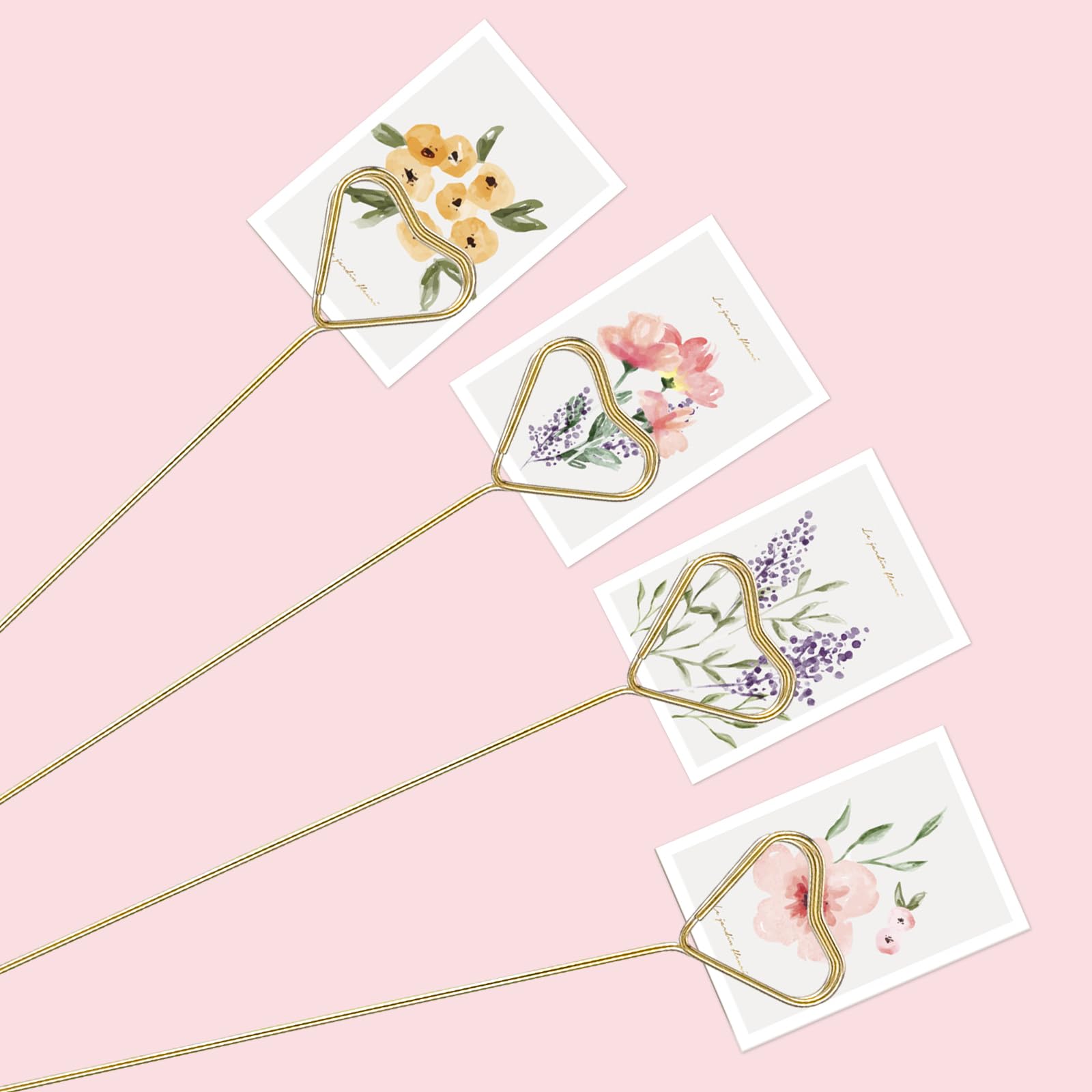 40 Goldene Blumen-Kartenhalter – Herzförmig, Metall, 31,5 Cm, Für Hochzeit, Geburtstag, Tischkarten Und Blumensträuße