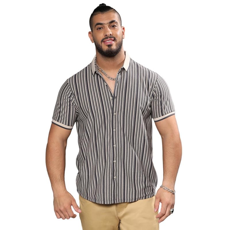 Image of Instafab Plus Men's Shirt for Casual Wear | Spread Collar | Short Sleeve | Button Closure | Plus-Size Fit | Cotton Shirt Crafted with Comfort Fit for Everyday Wear
