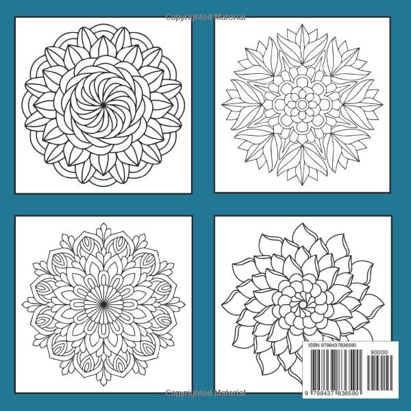 Vista 2 de simple mandalas coloring book easy for beginners, for children and adults, relaxation, stress relief, on black pages