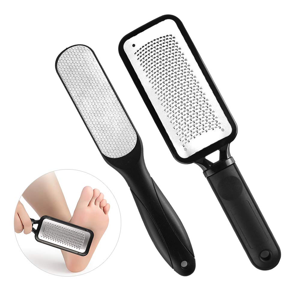 WUJUN2Pcs Foot Files Foot Pedicure Kit, Stainless Steel Foot Rasp and Dual Sided Foot File Hard Skin Remover Professional Foot Care Tool for Both Wet and Dry ed Feet with 5Pcs Compression Towels