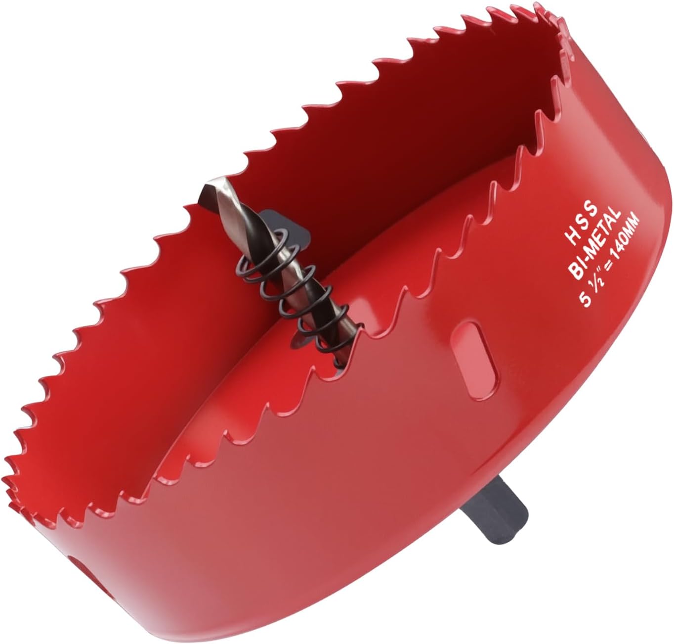 5.5 Inch / 140mm Hole Saw Red with Arbor and Pilot Drill Bit, Bi-Metal Hole Cutter for Fiberboard, Wood, Drywall, Plastic, Soft Metal Sheet, PVC Board and Cornhole Boards Drilling