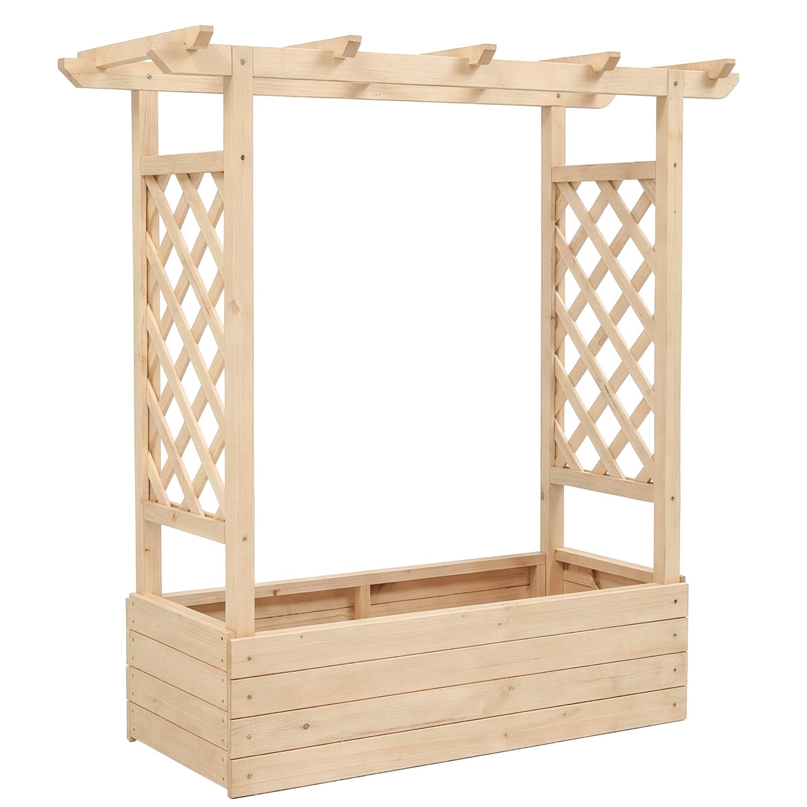 raised garden bed with arched trellis, 43.5" wooden planter box with drainage holes, elevated fir wood garden bed for climbing plants, vegetables & flowers, outdoor natural finish (natural)