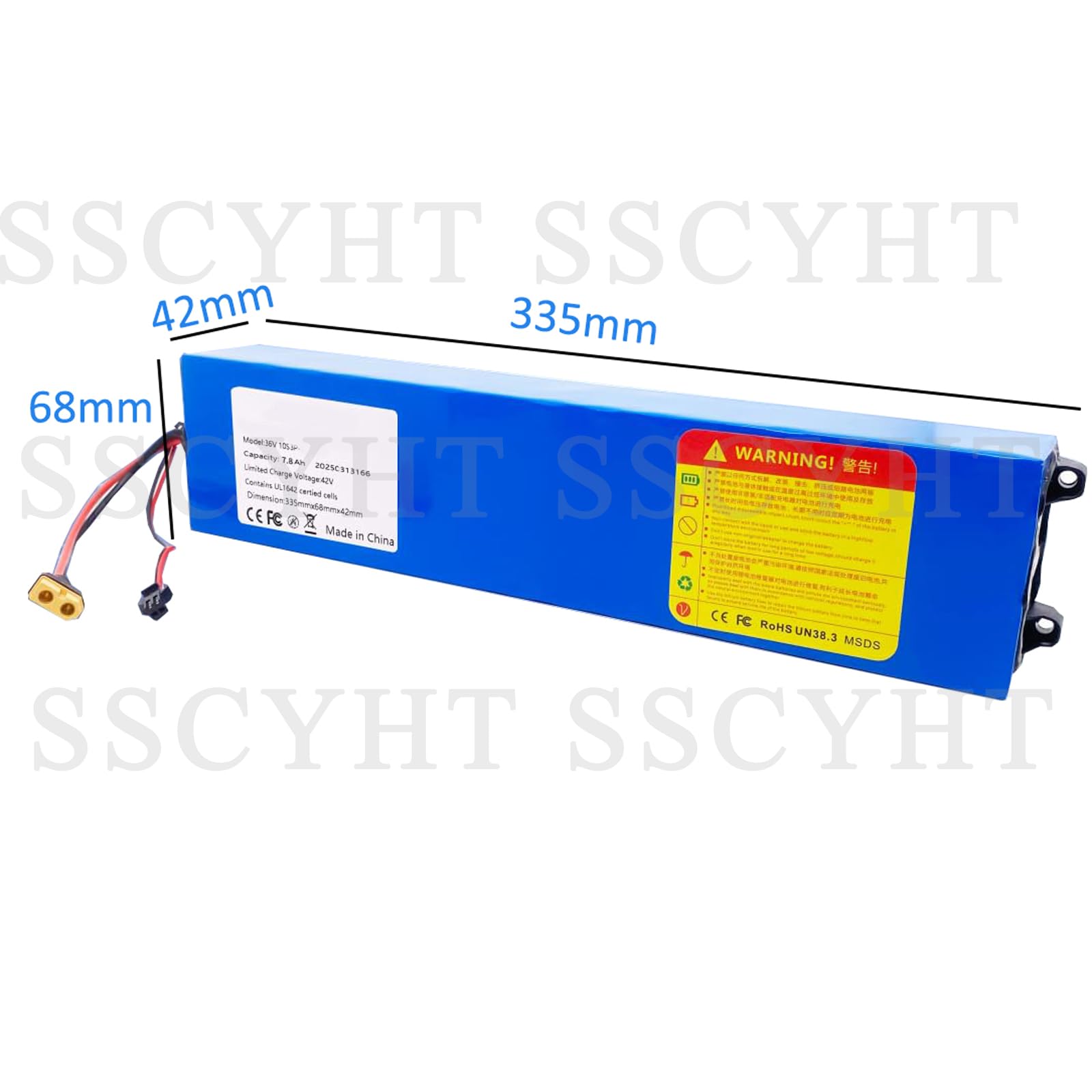 Batteria Litio Interna 36V 7,8Ah 7800mAh per Monopattino Elettrico | Batteria sostitutiva per monopattino pieghevole, kit di riserva, connettore SM+XT60, rivestimento in PVC blu