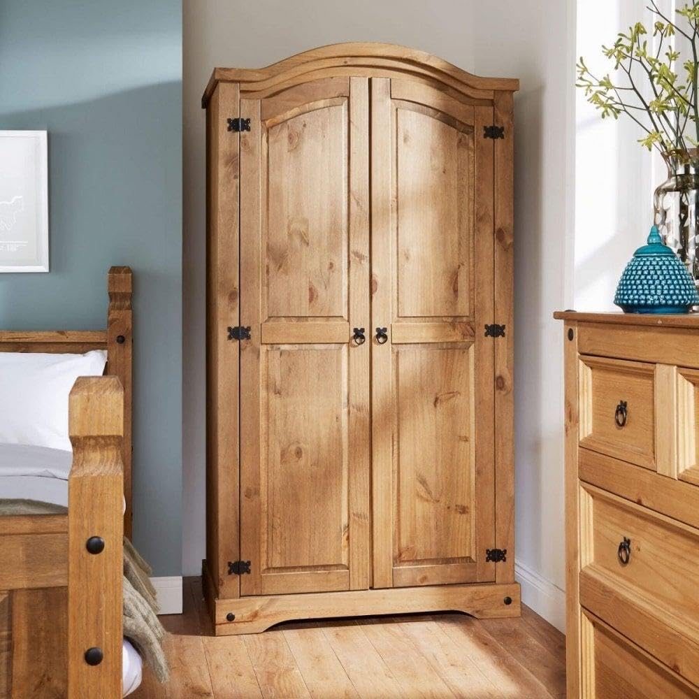 Home Source Corona Solid Pine Wood 2 Door Closet Wardrobe