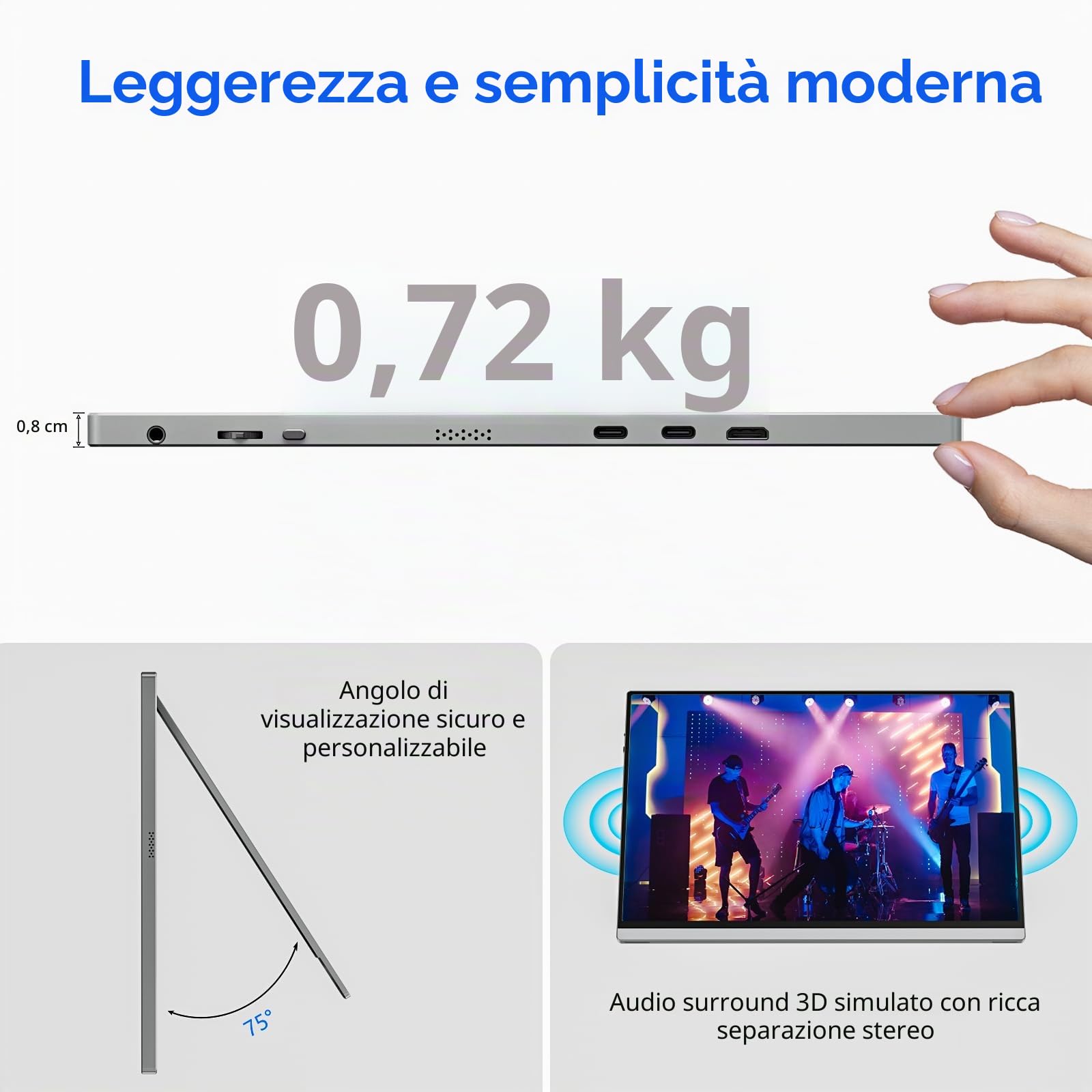 Veout Monitor portatile da 16" monitor per laptop IPS 1920 x 1200P con connettore USB - C monitor per gaming con FreeSync e HDMI dotato di un piedino regolabile disponibile
