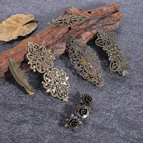 Tucnoeu 6 Stück Metall Haarschmuck Damen, Vintage Kleine Haarklammern, Entenschnabel-Haarspangen, Französische Haarnadel, Bronze Haarspangen für Frauen und Mädchen