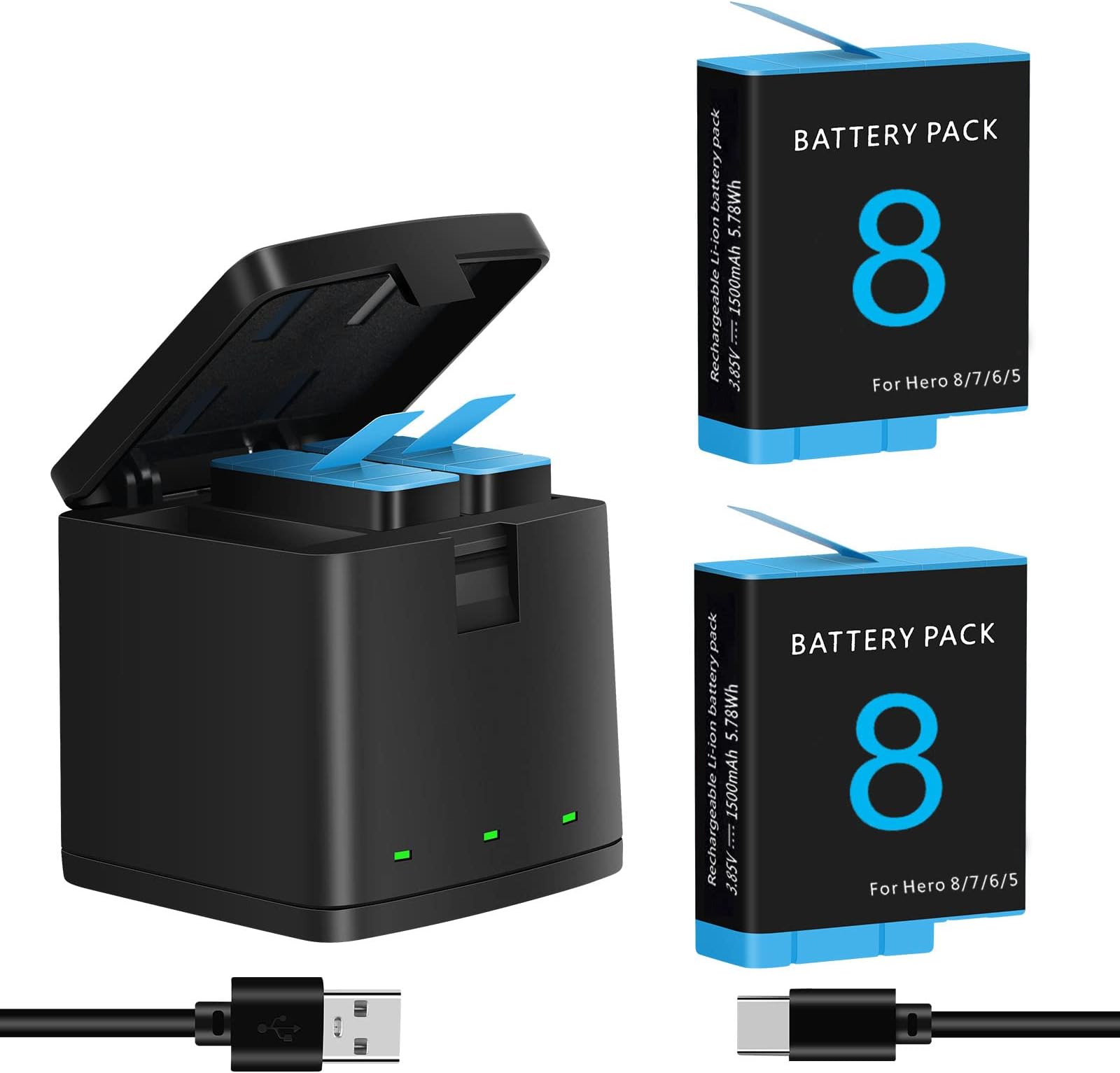 DINTYOU 2 Pack Batteries for Gopro Hero 8 7 6 5 Black Battery Accessories, Hero 8 7