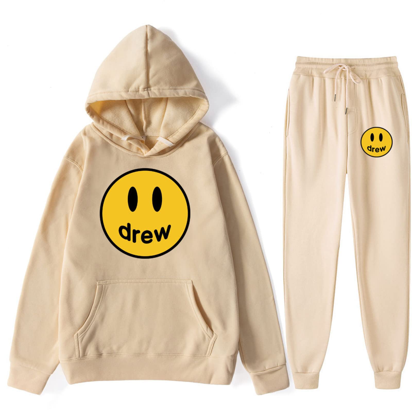 TUHGB Autumn And Winter Padded Sweatshirt And Trousers Suit Smiley Face Suit For Men,C-1,XL