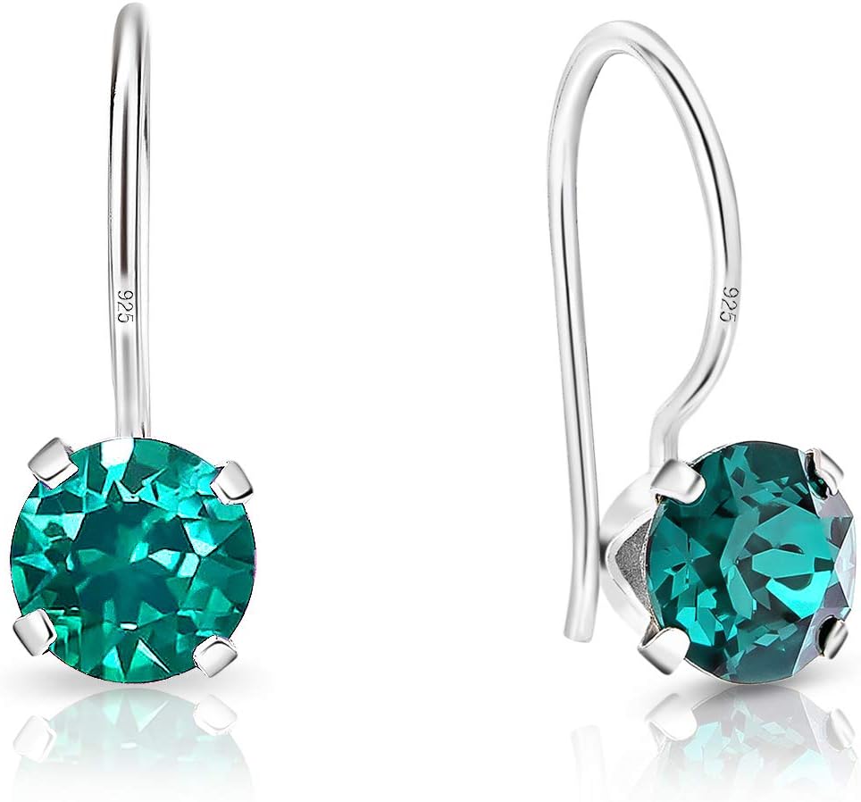 DTPsilver925 Sterling Silver Round Fixed Hook Earrings made with Glittering Crystals from Swarovski® Elements - Diameter: 6 mm - Many Colours to Choose from