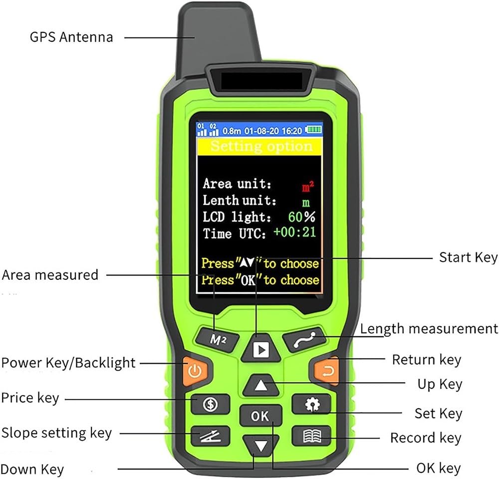 Ręczny miernik lądowania GPS, sprzęt do badania terenów, narzędzie do geodezji gruntów rolnych ze smyczą i ekranem podświetlenia 2,4", bateria 2500 mAh i obsługa transmisji głosowej, do pomiaru
