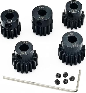 5-Pack Steel Metal 32P 5mm Pinion Motor Gear Sets 13T 14T 15T 16T 17T Compatible with HPI Kyosho Losi Axial Tamiya 1/8 1/10 RC Car Monster Truck Buggy
