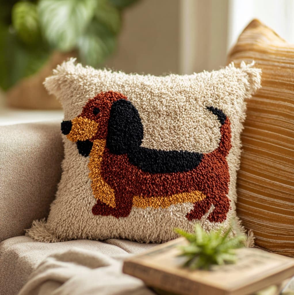 AxiangziK Latch Hook Pillow Kit for Beginners,Cartoon Dachshund
