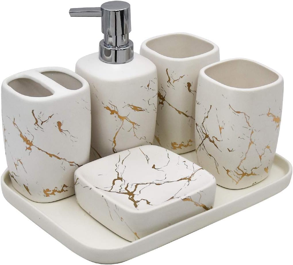 ABHOME Ceramic Marble Bathroom Accessories Set Complete 6
