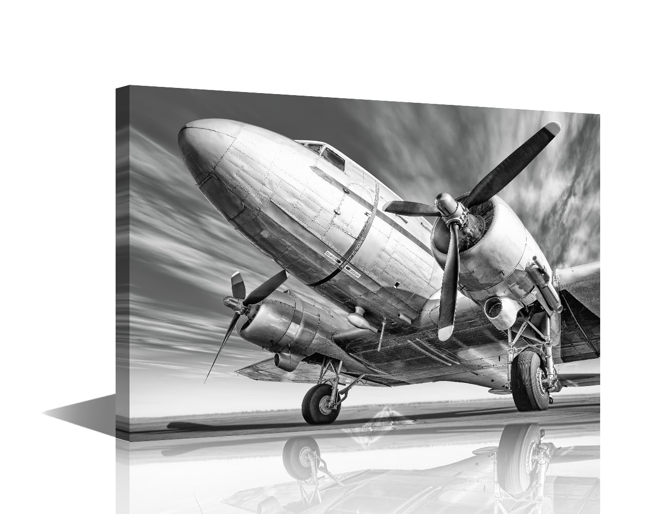 TISHIRON Black and White Airplane Wall Art Aircraft in Flight Pictures Canvas Walls Art Vintage Airplane Posters Large Wall Artwork Wrapped Decor for Boy Room Prints Framed Ready to Hang 36x24 in
