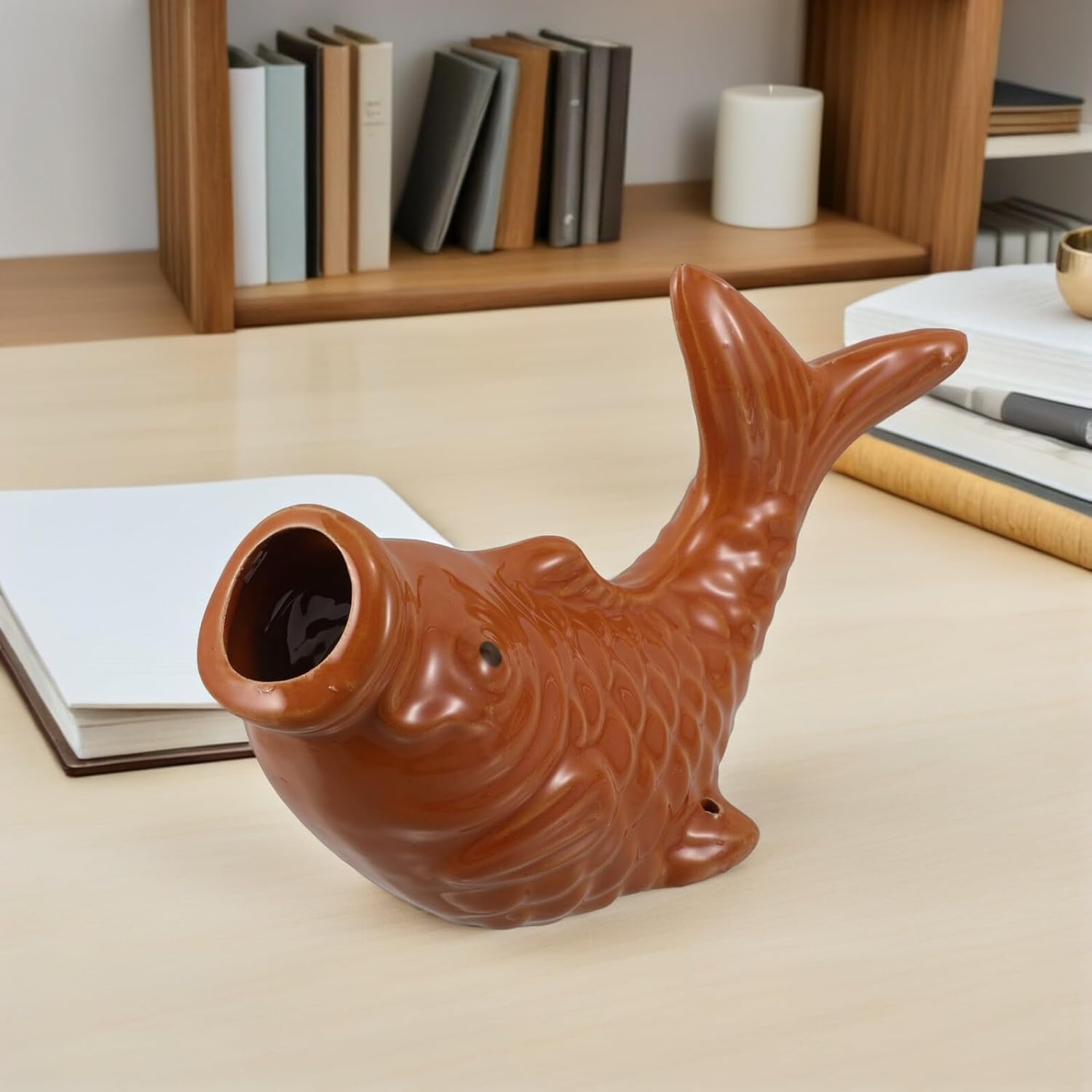 Ceramic Carp Water Spout Fountain for Garden Pond Outdoor Decorative Fish Statue Yellow Koi Fish Single- Feature