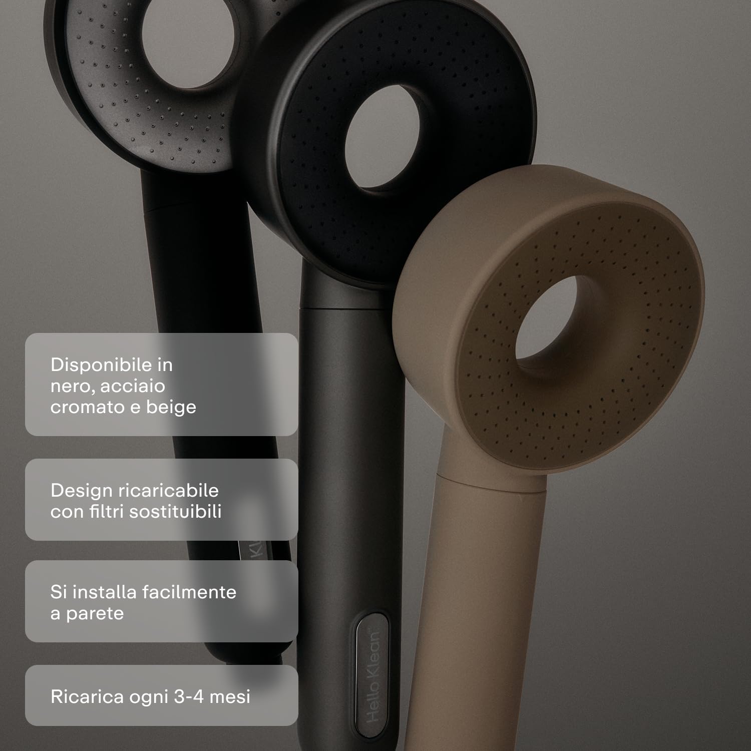 Hello Klean Soffione Doccia Beige – Filtra metalli indesiderati, cloro e impurità presenti nell’acqua – Migliora la qualità di pelle e capelli