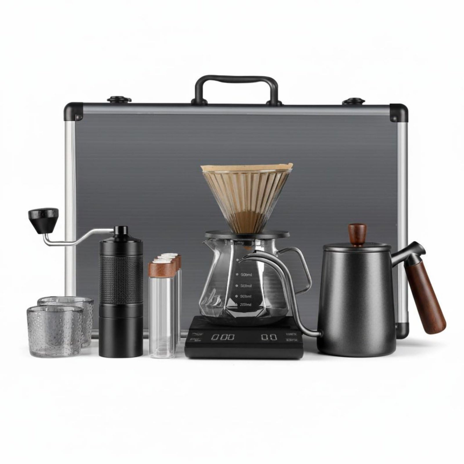 Qianly Juego de Café con Maletín Portátil Set de Café Filtro Manual para Viajeros, Exteriores, Oficina