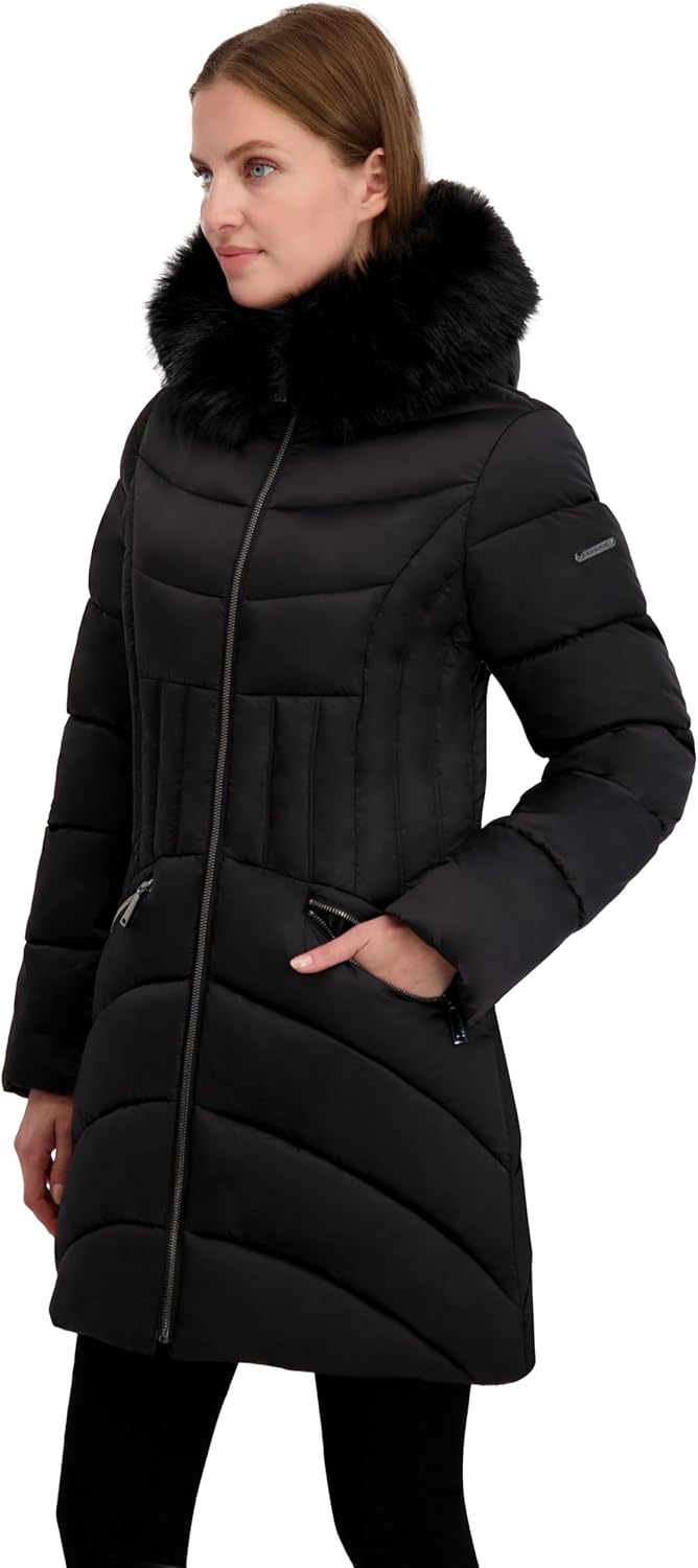 Laundry by Shelli Segal Women's Women’s Shine Marshmallow Puffer Coat –winter Jacket With Faux Fur Hood - Image 2