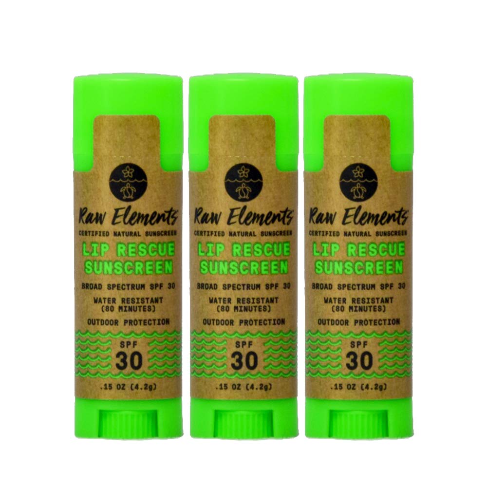 Raw ElementsOrganic Outdoor Sunscreen Lip Balm Rescue - SPF 30, UVA-UVB Protection, Reef-Safe, Non-Nano Zinc, Water Resistant, 0.15 oz (Pack of 1)