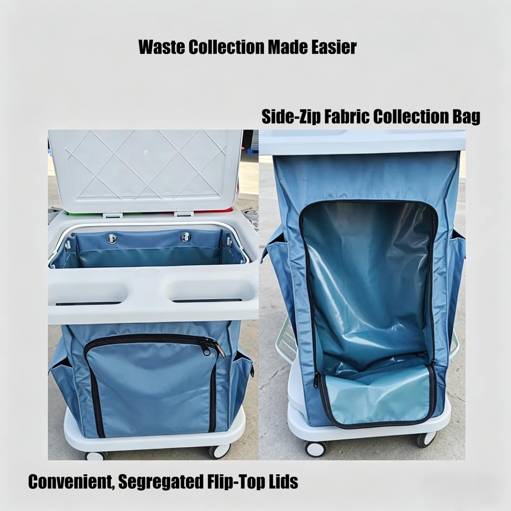 Carrello per Pulizie Commerciale a 3 Ripiani con Ruote, Carrello Multiuso in plastica ingegnerizzata con Serratura, Borsa in Oxford e Copertura Antipolvere.