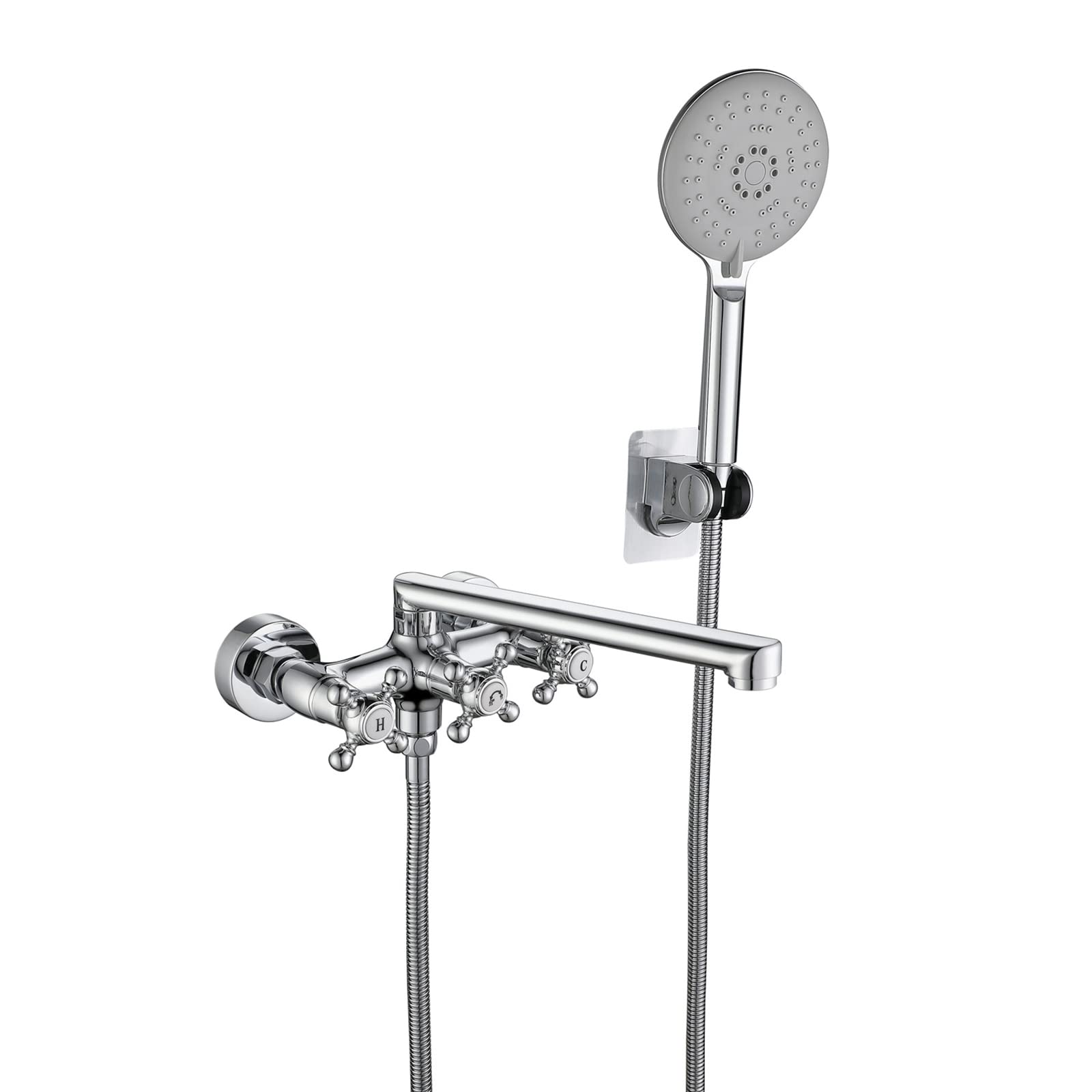 Grifo de bañera de Pared Retro con caño Alargado y rociador de Ducha de Mano de 5 Funciones, Grifo de bañera con manijas Cruzadas Dobles, Grifo Mezclador de Agua fría y Caliente pa