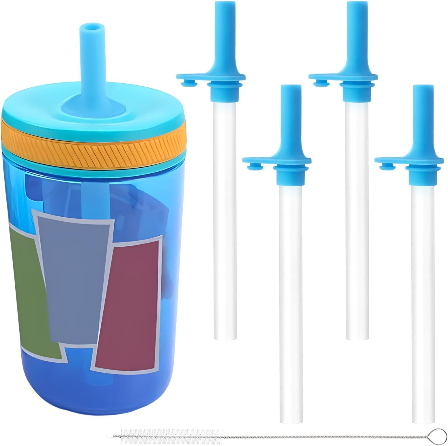 4Pcs Zak Straw Replacement,Replacement Straws and Bite Valve With Cleaning Brush Compatible with The 15 oz Tumblers and 12 oz Toddler Cups