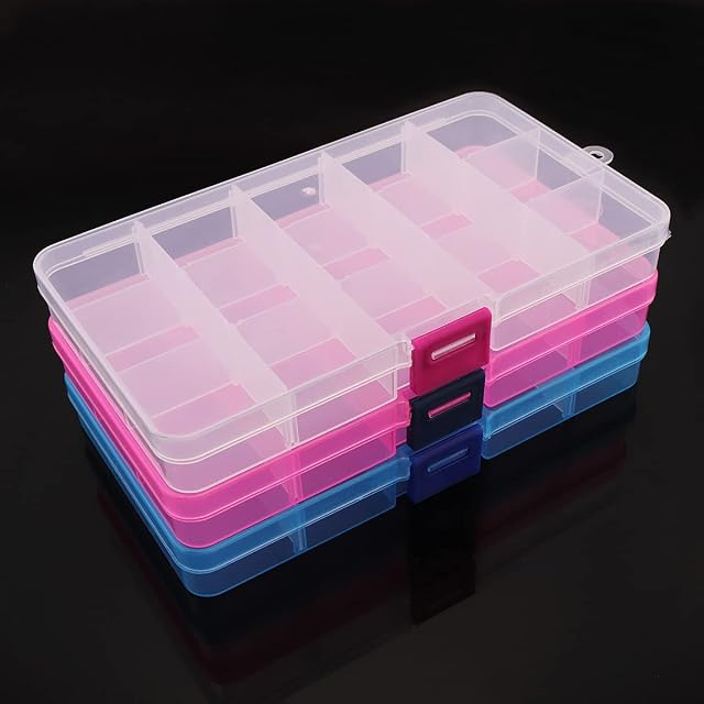 OriGlam 1pcs Plastic Organizer Storage Box with Adjustable Dividers, Jewelry Storage Container Box for Office Supplies Beads Crafts Fishing Tackles (Transparent)