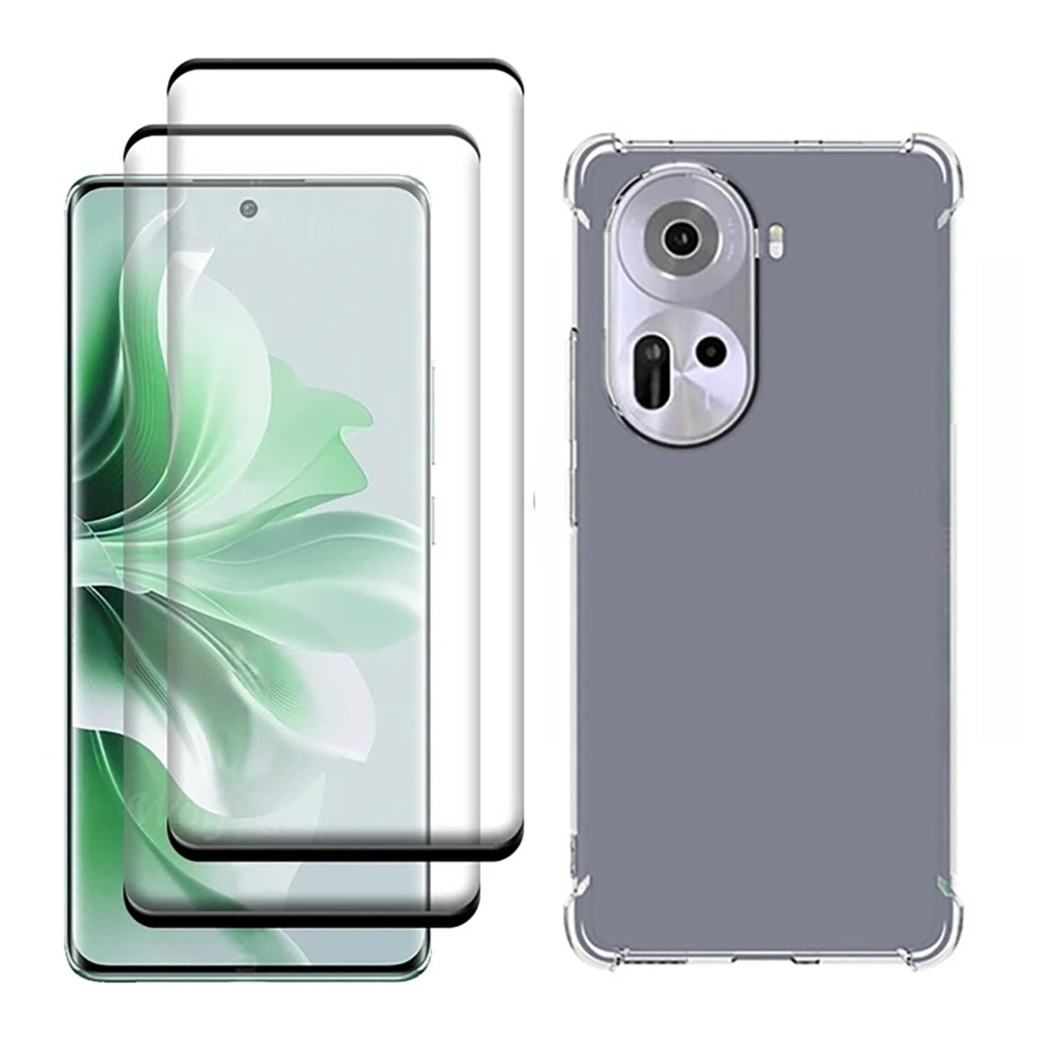 PUCHEN (1+2pcs) Case Compatible with OPPO Reno11 5G Case Cover & (2Pcs) Screen Protector Tempered Glass Protector Soft TPU Transparent Cover (Clear) (Clear)