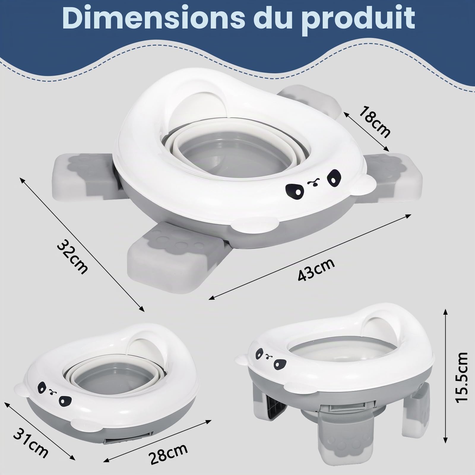 Pot Pliable Enfant Voyage, RéDucteur Toilette, Toilette Portable Enfant Pieds Antidérapants, Pot Bebe Portable Pliable Avec 40 Sacs Ametables, Sac De Rangement