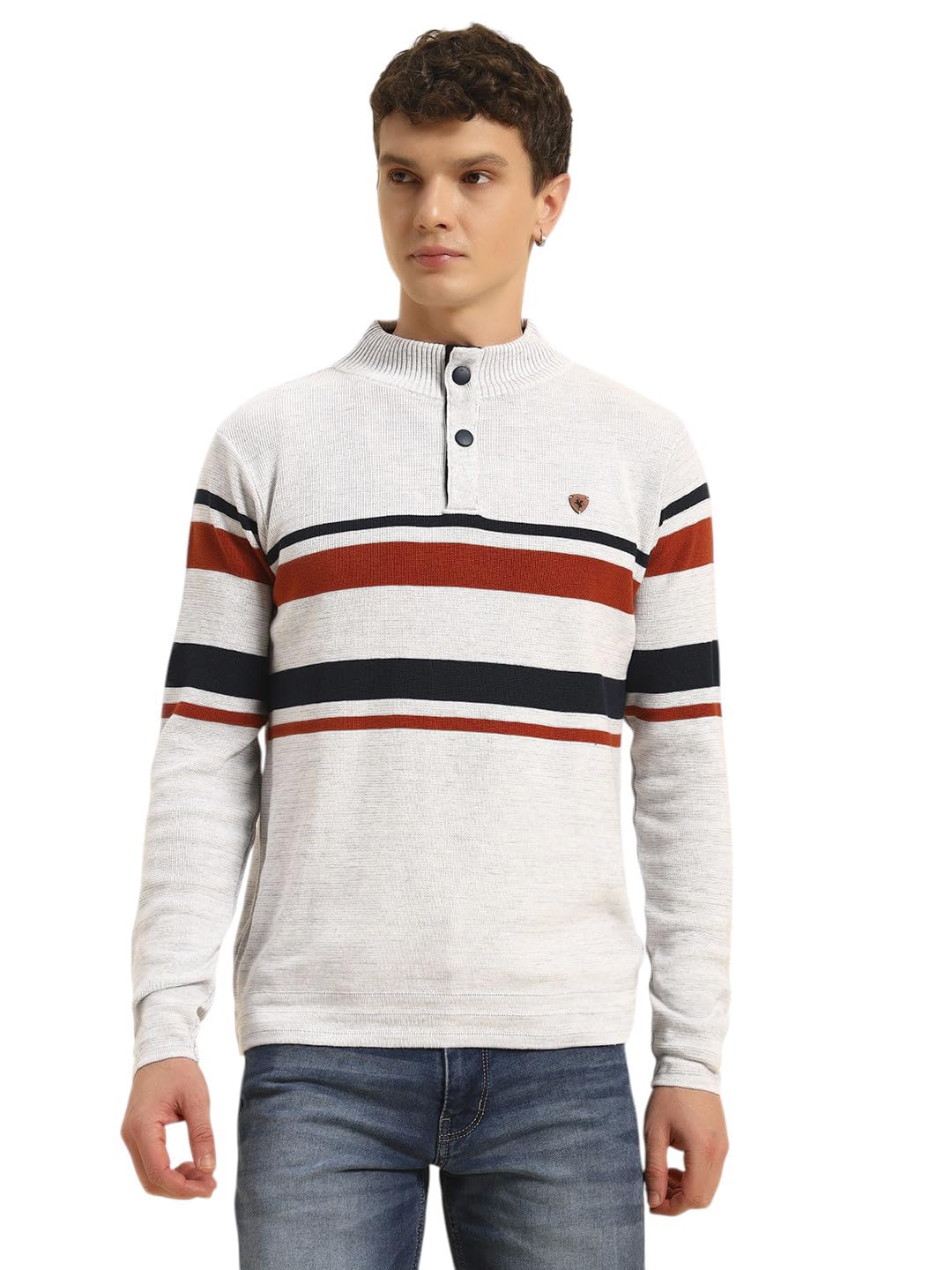 cantabil Sweater for Men l Winter Wear Acrylic Fabric Button Closure Mock Neck Regular Fit Striped Pattern (P_MSWL00114)-picture-29