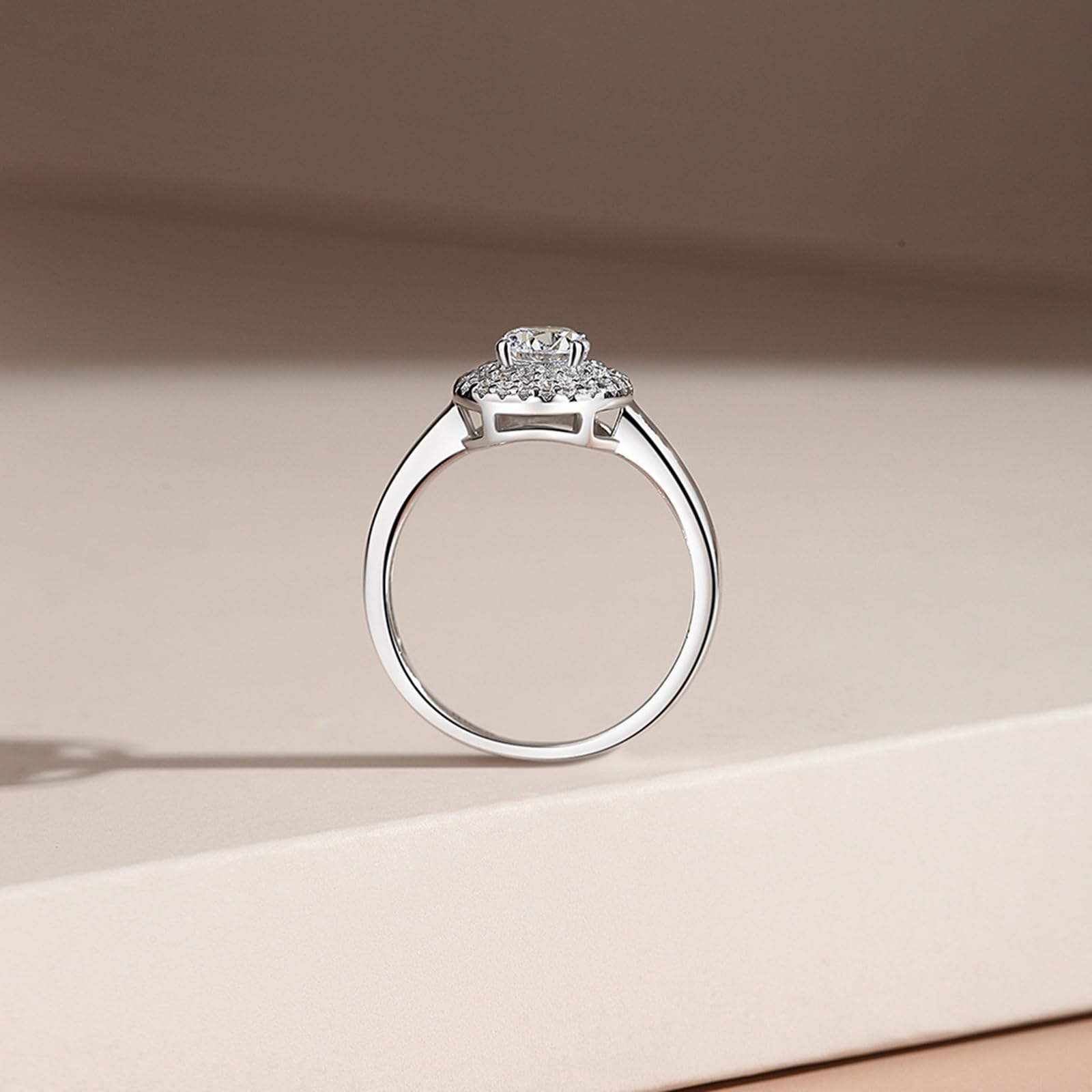 Pierścionek damski z białego złota, pierścionek zaręczynowy, prawdziwe złoto, 0,5 ct Moissanite Halo, pierścionek ślubny dla kobiet