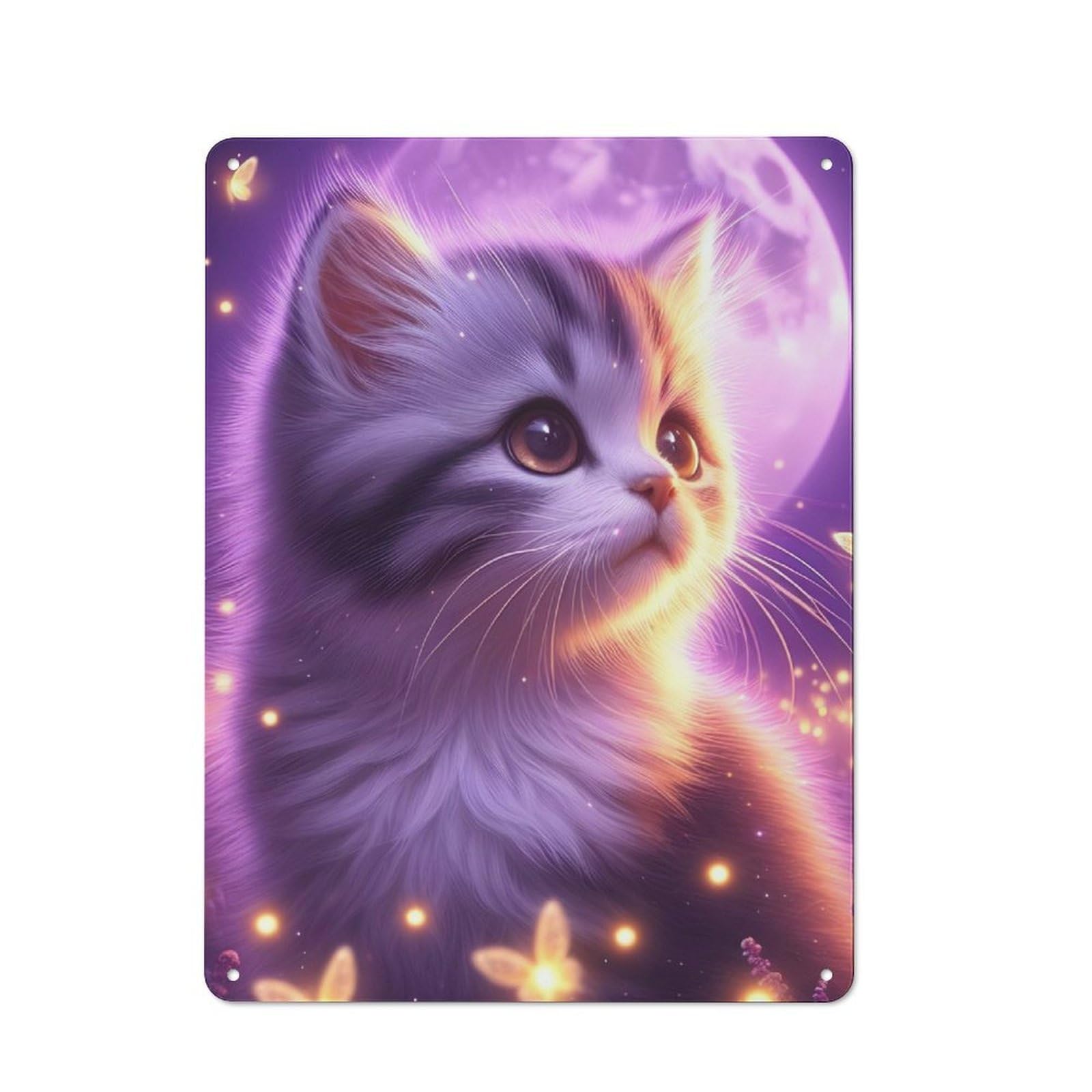 Junmoney Cute Kitten Under Moonlight Tin Wall Plaque 40X30cm With For Hobby Room Or Studio, For Home Interiors, Feature Walls And Decorative Displays