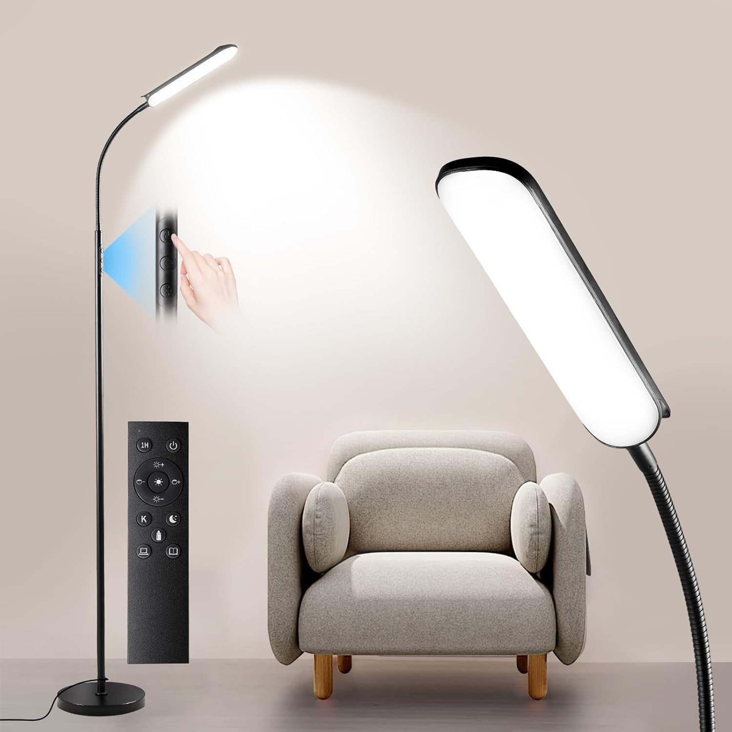 Torkase Lampada a stelo, sottile lampada da lettura a LED, 18 W