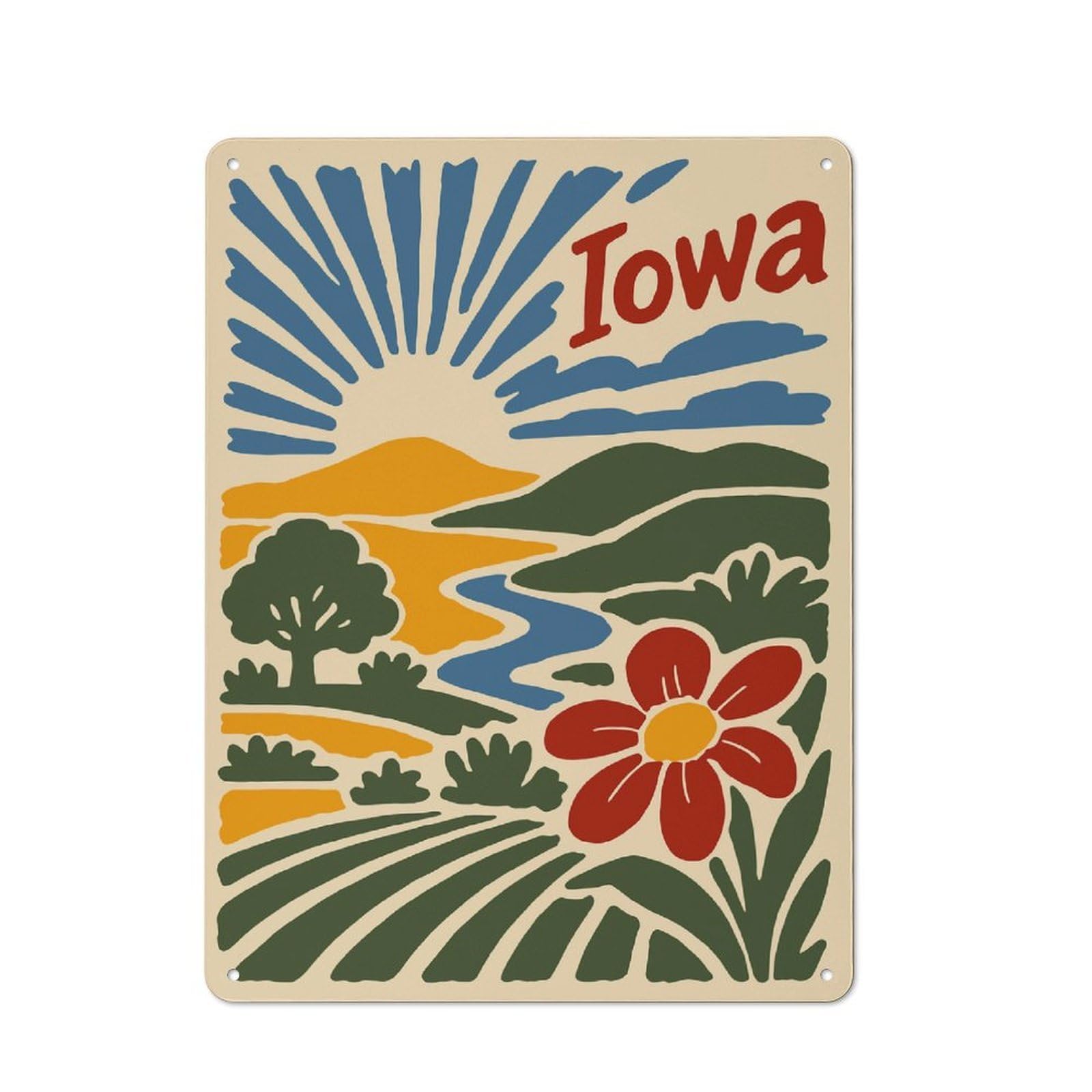 Junmoney Style-13 40X30cm Retro Tin Sign With Iowa Landscape Illustration For Living Room Wall, Housewarming Present For People Styling Living Room