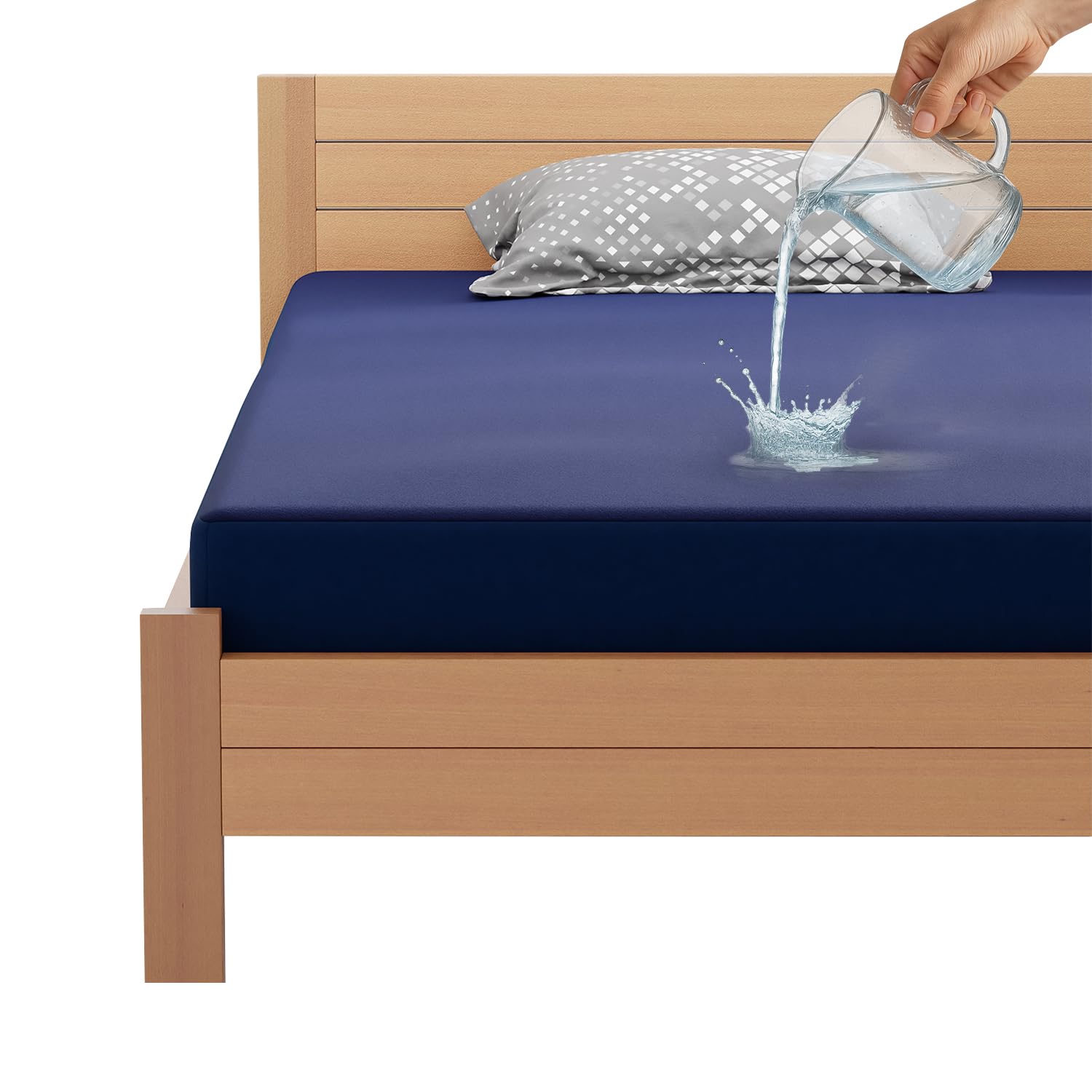 Lukzer 100% Waterproof Mattress Protector with Ultra Soft Terry Cotton Surface 72x72 Inches Blue King Size Elastic Fitted Cover Breathable Noiseless Washable Hypoallergenic Bed Cover - MTP-BL-005-picture-18