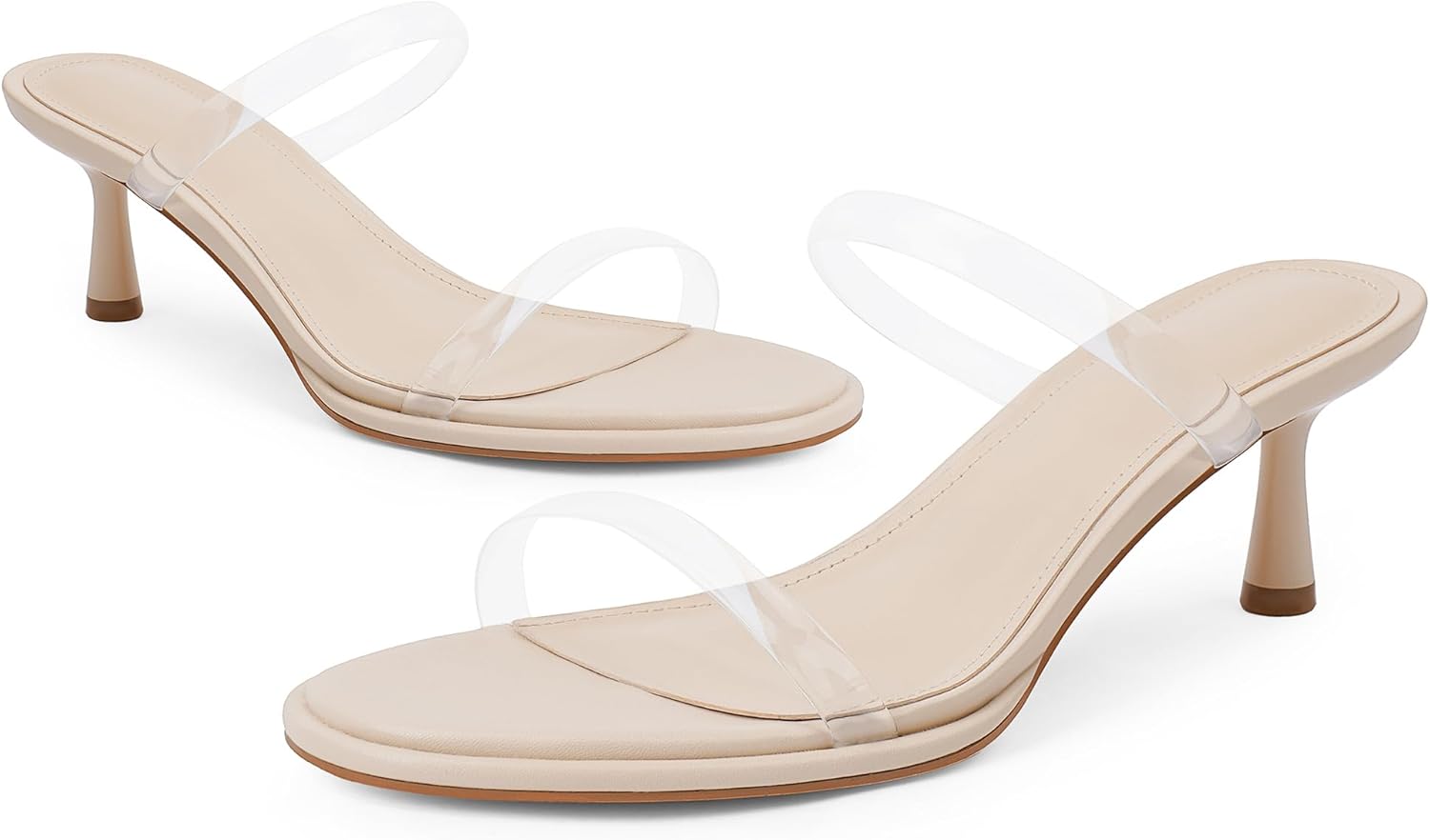 Modatope Two Strap Heeled Sandals for Women Kitten Heel Rounded Toe Heels Women Slip on Open Toe Sandals - Image 4