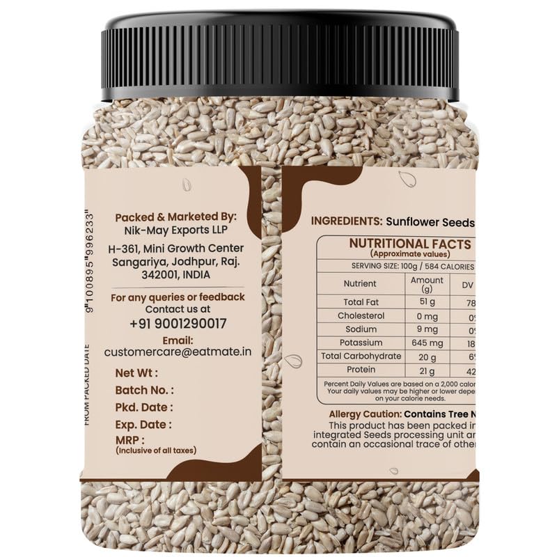 Image of Eatmate Roasted & Salted Sunflower Seeds 500g | High Fiber & Protein Rich Surajmukhi Seeds | Vitamin E & Magnesium Rich Healthy Snack | Natural Vegetarian Seeds for Eating & Daily Nutrition (500g)