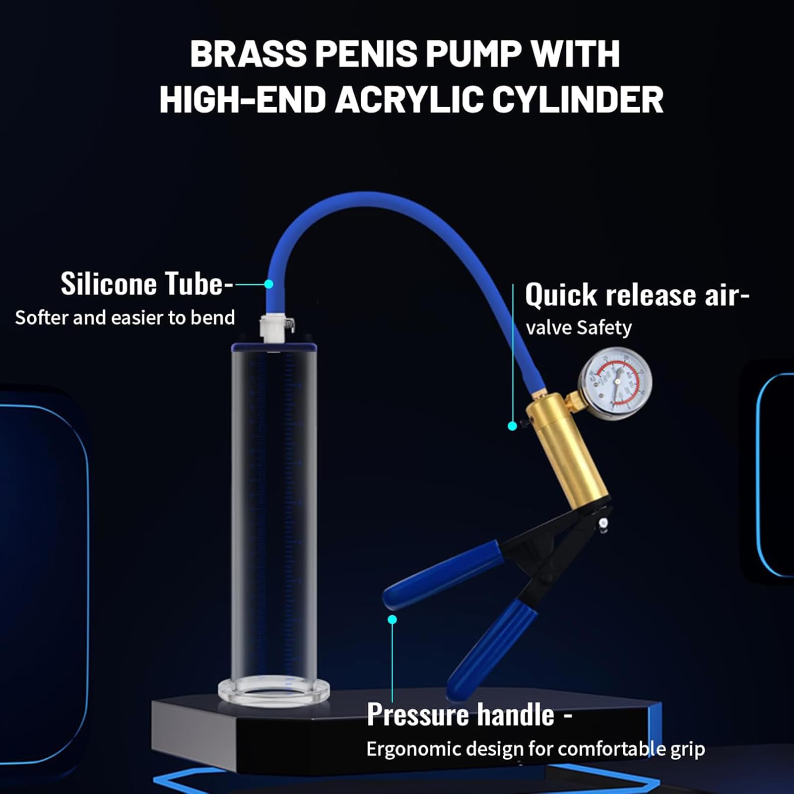 Pompe del pene a vuoto con maniglia e manometro pompa del pene giocattoli del sesso per gli uomini, pompa ingrandimento estensore masturbare per uomo cazzo stretching (44mm)