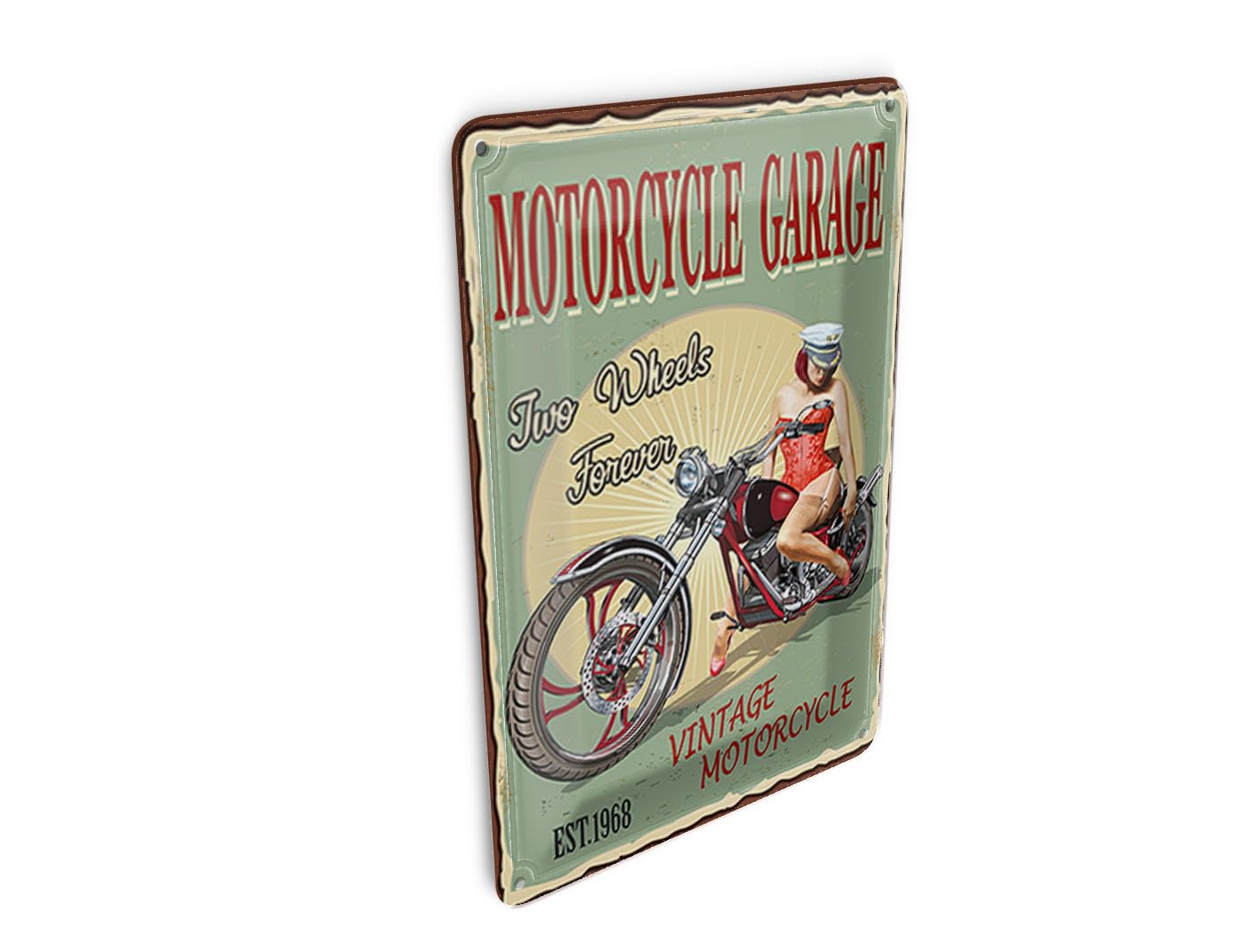 Femer Girls Multicoloured Tin Postcard Pinup 10 X 14 Cm Retro Motorcycle Garage Decorative Sign
