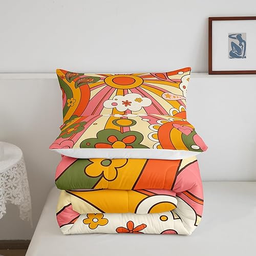 Miniatura 5 de Erosebridal Juego de edredón hippie de los años 60 y 70, tamaño Queen, vintage, bohemio, juego de ropa de cama con estampado de flores, nubes,