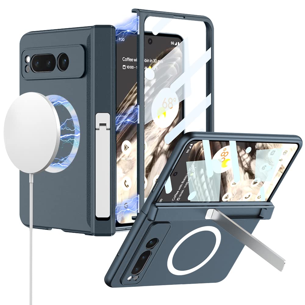 FODDOM for Google Pixel Fold Case (2023) Magnetic Hinge Protection Kickstand Compatible with Magsafe Wireless Charging Built-in Screen Protector Full Body Case (Grey Green)