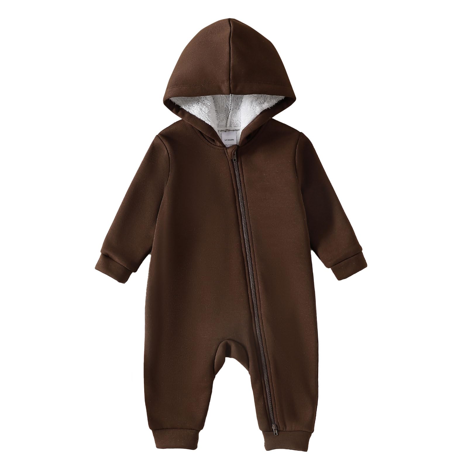 ROMPERINBOX Baby Boy Jumpsuit 2-Way Zipper Romper Hooded Fleece Lined Long Sleeve Footless Solid Outfits 0-24M