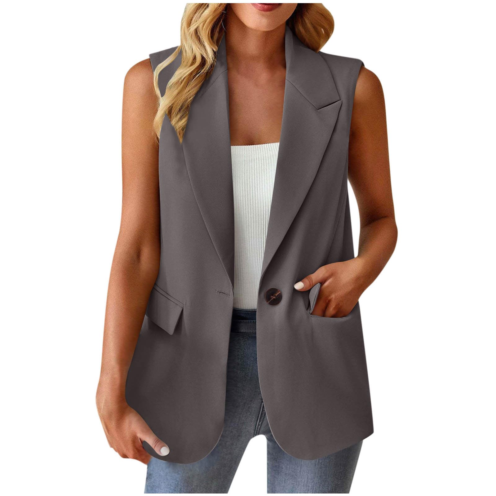 Women's Summer Plus Size Sleeveless Blazer Vest Lightweight Business Jackets Fashion Casual Work Office Tops with Pocket