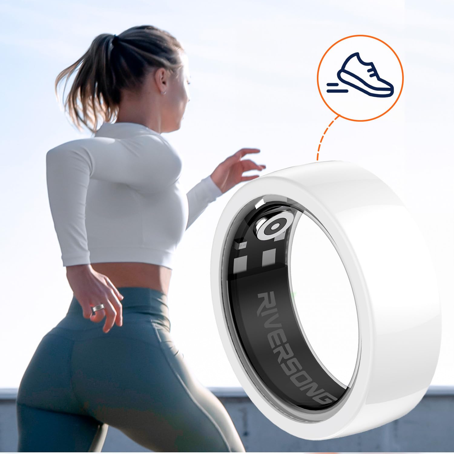 RIVERSONG Anello intelligente con design in nano ceramica, monitoraggio della frequenza cardiaca e del sonno 24/7, monitoraggio SP02, monitoraggio di attività e calorie, batteria 3 giorni, resistente