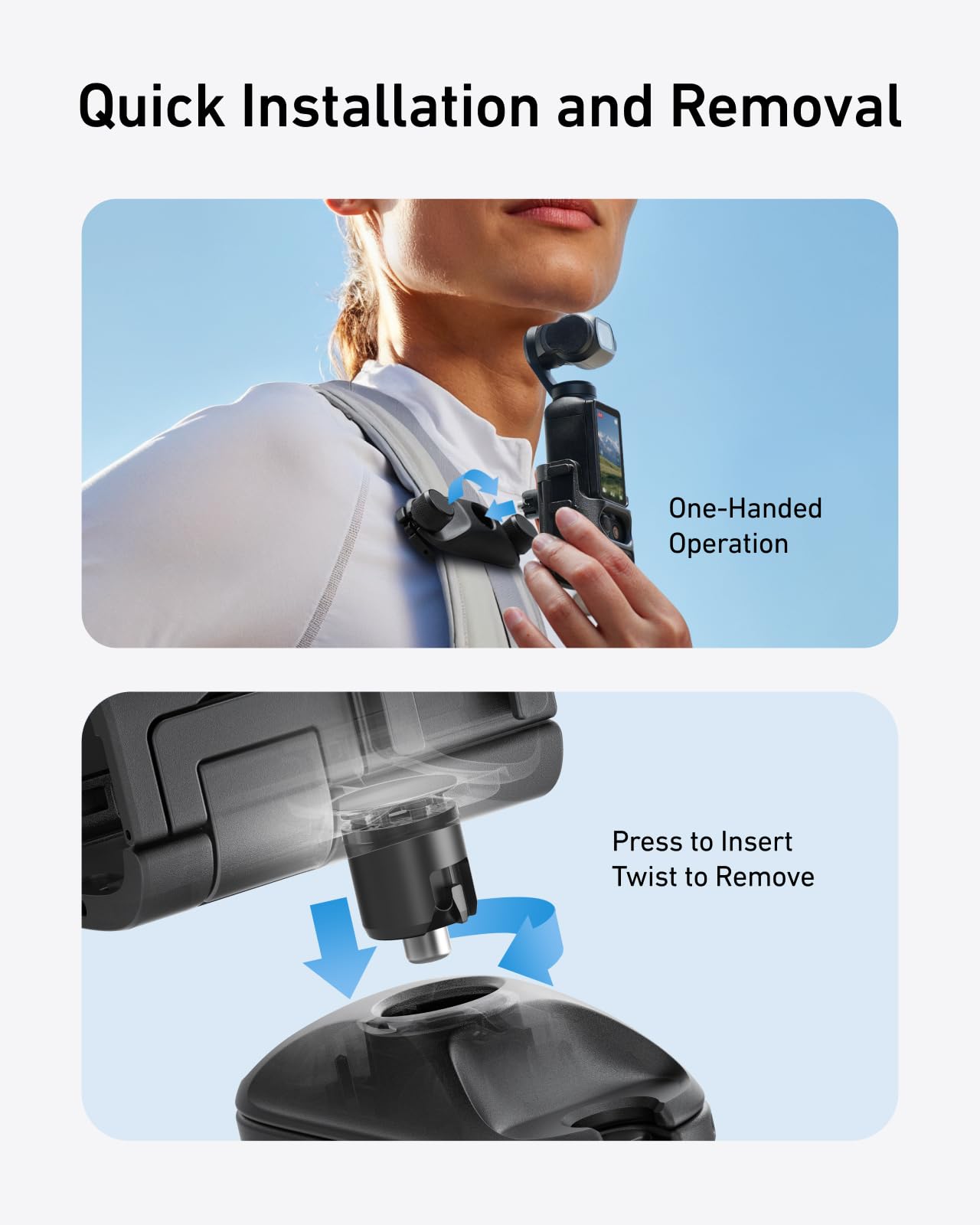 TELESIN Rucksackhalterung für DJI Osmo Pocket 4 3, Schnellverschluss Halterung mit Doppelverriegelung, Anti-Rutsch-Silikon-Pad, Kratzfest, Passt auf die meisten Rucksackgurte, Pocket 4 3 POV-Zubehör