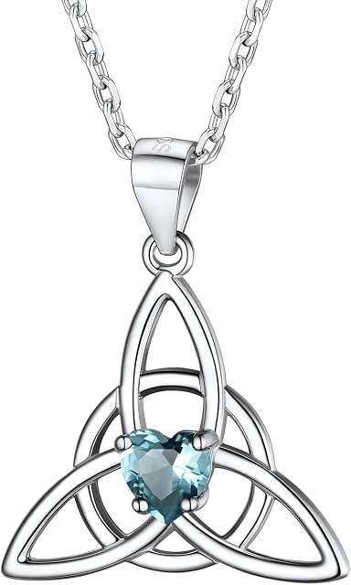 PROSILVER Women 925 Sterling Silver Triquetra Necklace, Celtic Knot Pendant with Heart Birthstone, Send Gift Box