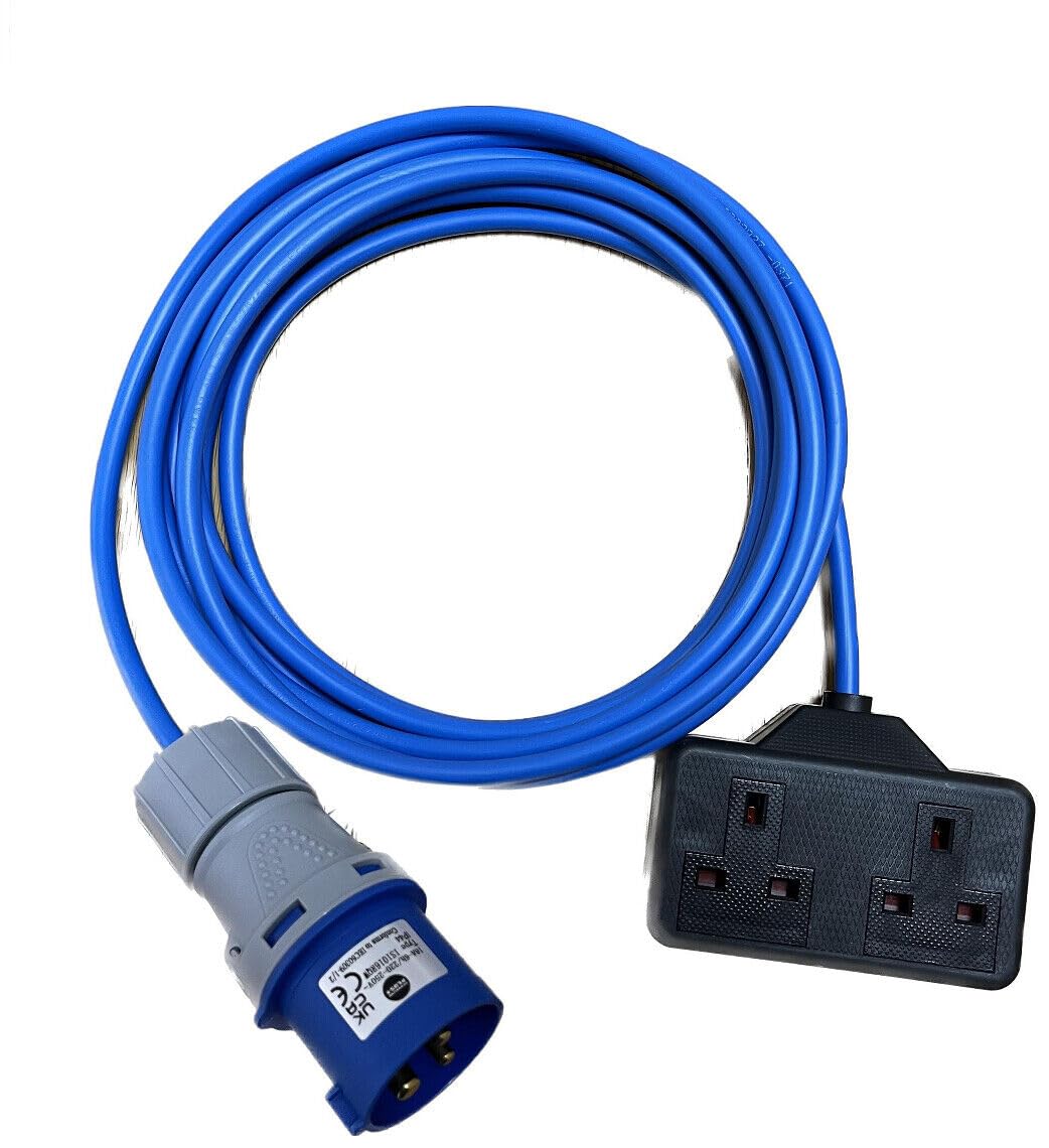 K M Electronics 16A PLUG TO 13A 2 GANG SOCKET CAMPING TENT MAINS HOOK UP CABLE 1M TO 25M (20M)