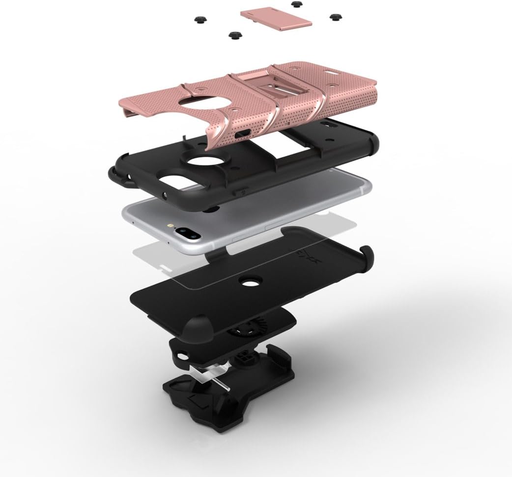 ZIZO Bolt Series iPhone 8 Plus Case Military Grade Drop Tested Tempered Glass Screen Protector Holster iPhone 7 Plus case Rose Gold