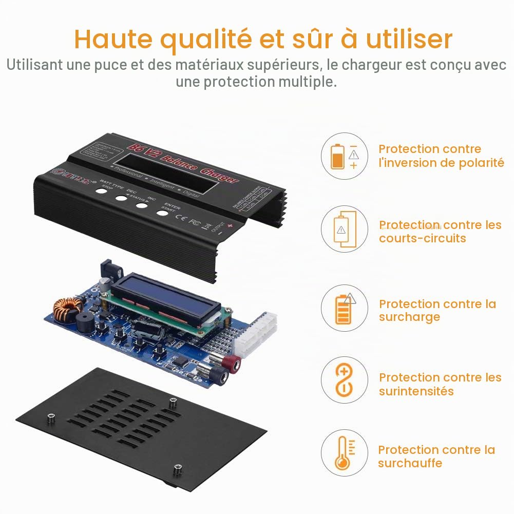 Haisito LiPo Chargeur Batterie Balance, Chargeur Numérique 1S-6S 80W 6A pour Batterie Li-ION NiCd NiMH LiHV PB Batterie Intelligente, Connecteurs Deans + Alimentation