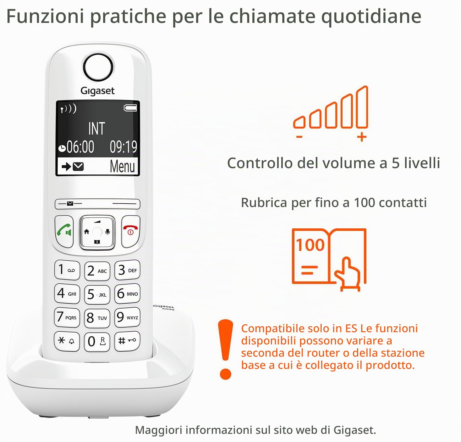 Gigaset AS690 - Telefono senza fili - Grande schermo grafico - Qualità audio superiore - Profili audio regolabili - Funzione vivavoce - Funzione non disturbare - Bianco